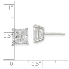 QE7531 Sterling Silver 7mm Square Laser-cut CZ Basket Set Stud Earrings