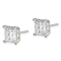 QE7532 Sterling Silver 8mm Square Laser-cut CZ Basket Set Stud Earrings