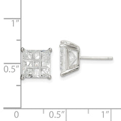 QE7532 Sterling Silver 8mm Square Laser-cut CZ Basket Set Stud Earrings