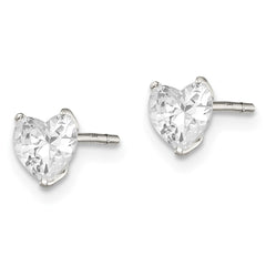 QE7536 Sterling Silver Polished 5mm Heart 3 Prong Basket Set CZ Stud Earrings