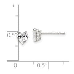 QE7536 Sterling Silver Polished 5mm Heart 3 Prong Basket Set CZ Stud Earrings