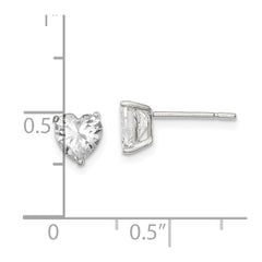 QE7537 Sterling Silver Polished 6mm Heart 3 Prong Basket Set CZ Stud Earrings
