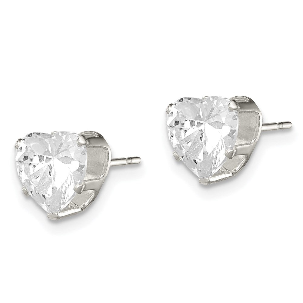 QE7538 Sterling Silver Polished 7mm Heart Snap Set CZ Stud Earrings