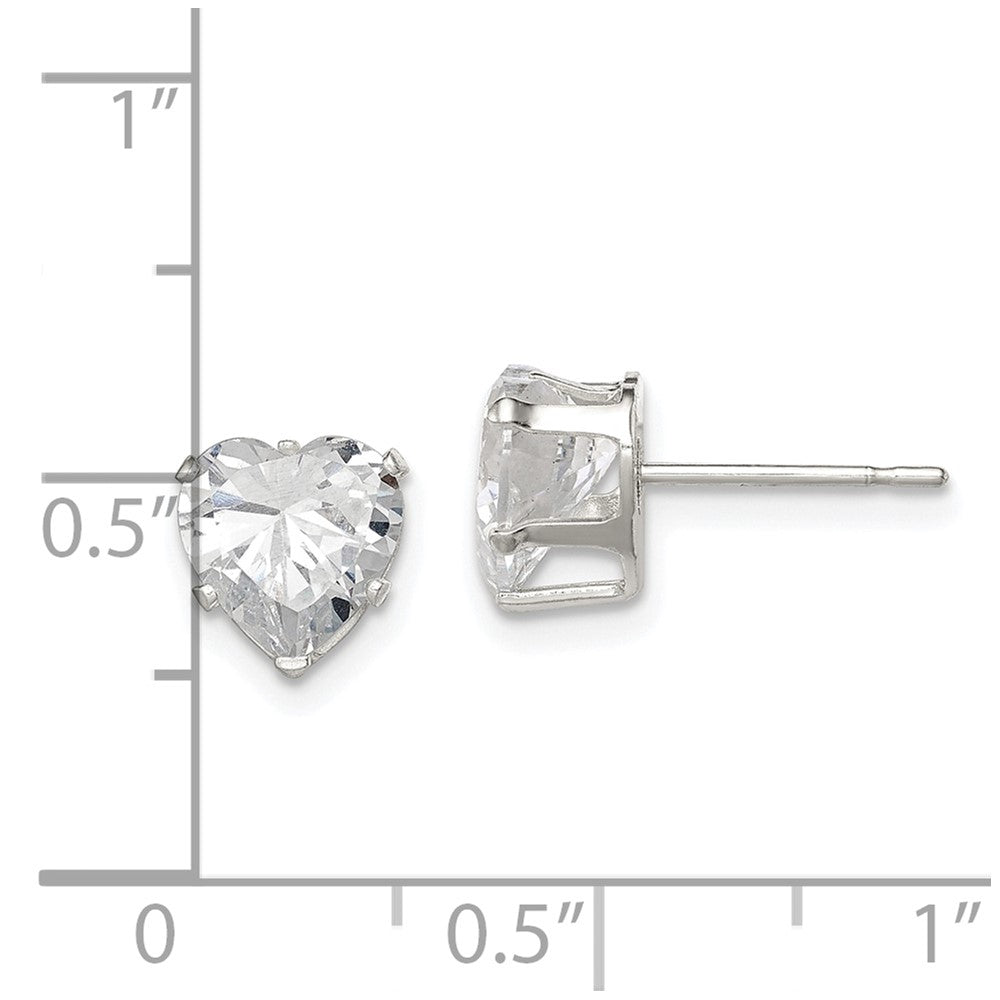 QE7538 Sterling Silver Polished 7mm Heart Snap Set CZ Stud Earrings
