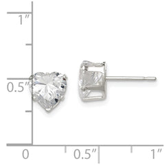QE7538 Sterling Silver Polished 7mm Heart Snap Set CZ Stud Earrings