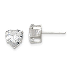 QE7538 Sterling Silver Polished 7mm Heart Snap Set CZ Stud Earrings