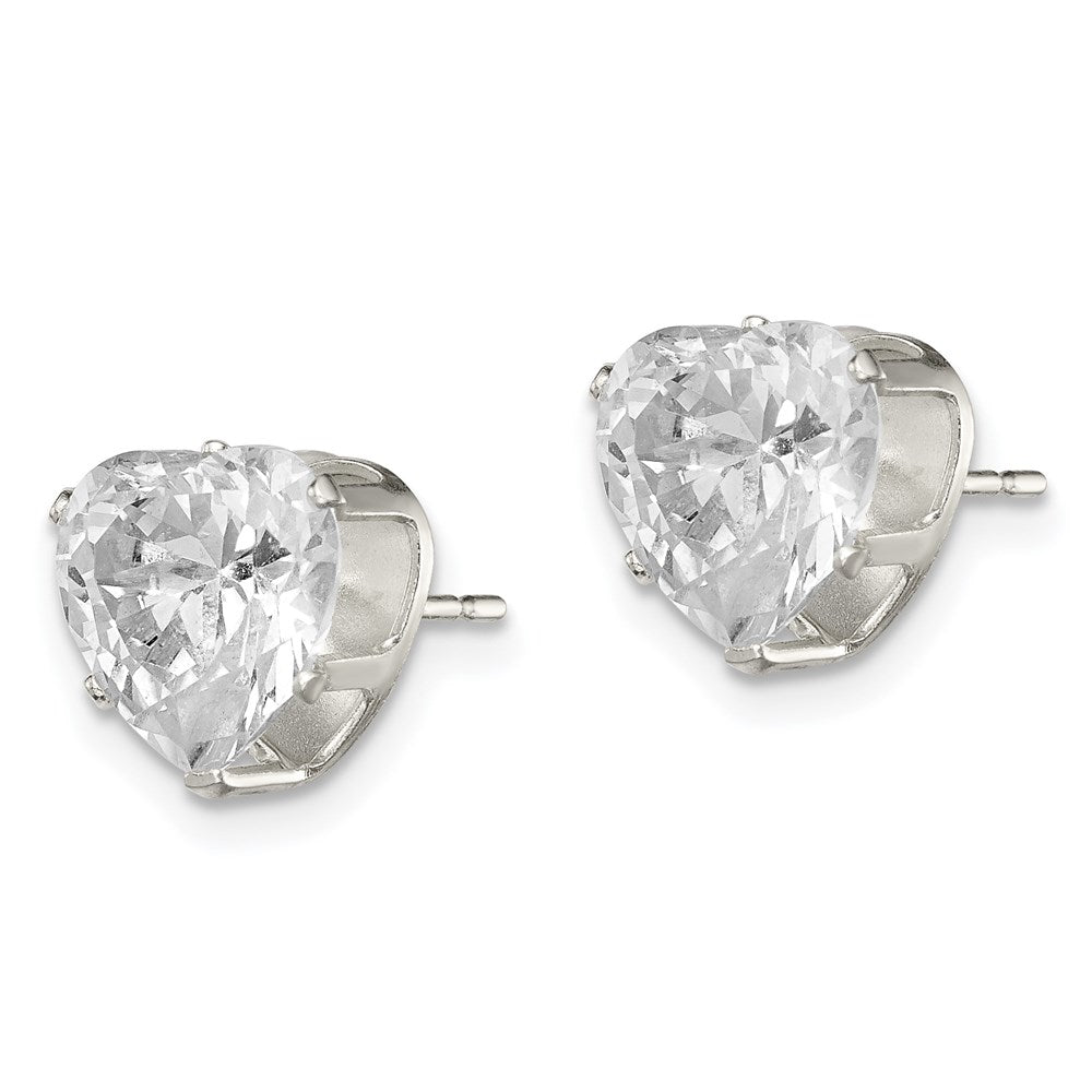 QE7539 Sterling Silver Polished 8mm Heart Snap Set CZ Stud Earrings