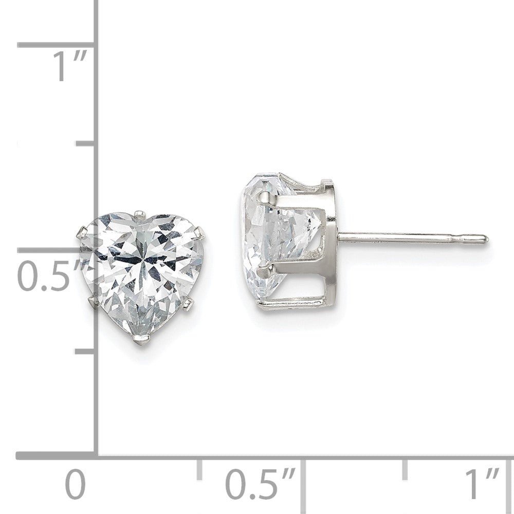 QE7539 Sterling Silver Polished 8mm Heart Snap Set CZ Stud Earrings