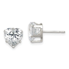QE7539 Sterling Silver Polished 8mm Heart Snap Set CZ Stud Earrings