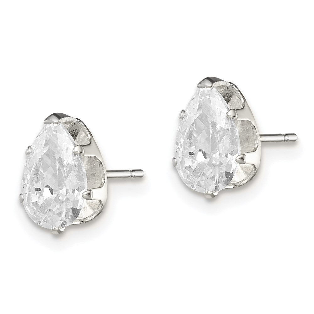 QE7541 Sterling Silver Polished 8x5mm Pear Snap Set CZ Stud Earrings