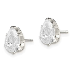 QE7541 Sterling Silver Polished 8x5mm Pear Snap Set CZ Stud Earrings