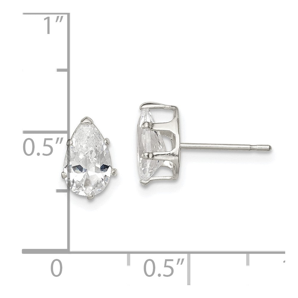QE7541 Sterling Silver Polished 8x5mm Pear Snap Set CZ Stud Earrings