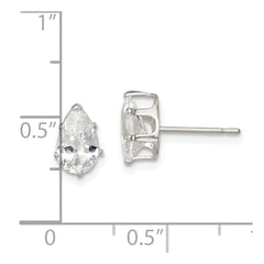 QE7541 Sterling Silver Polished 8x5mm Pear Snap Set CZ Stud Earrings