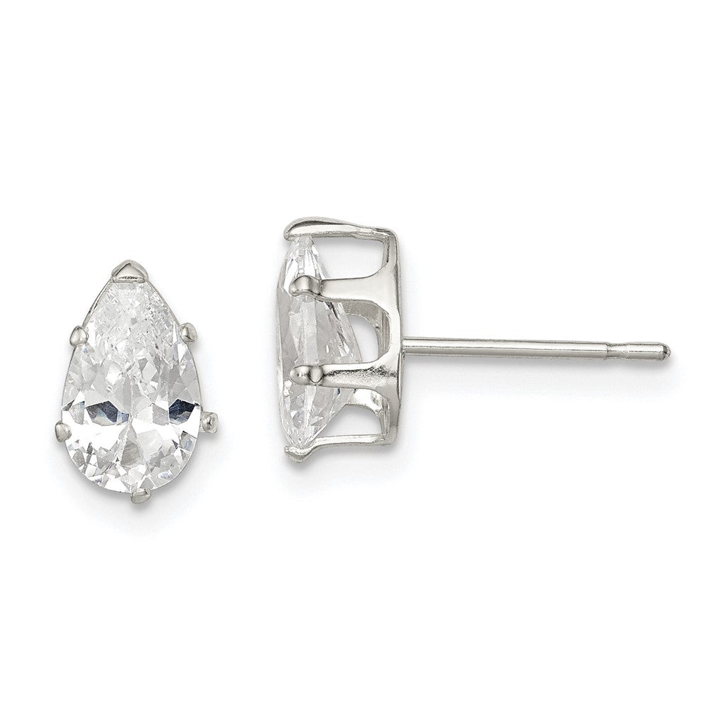 QE7541 Sterling Silver Polished 8x5mm Pear Snap Set CZ Stud Earrings