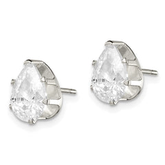 QE7542 Sterling Silver Polished 9x6mm Pear Snap Set CZ Stud Earrings