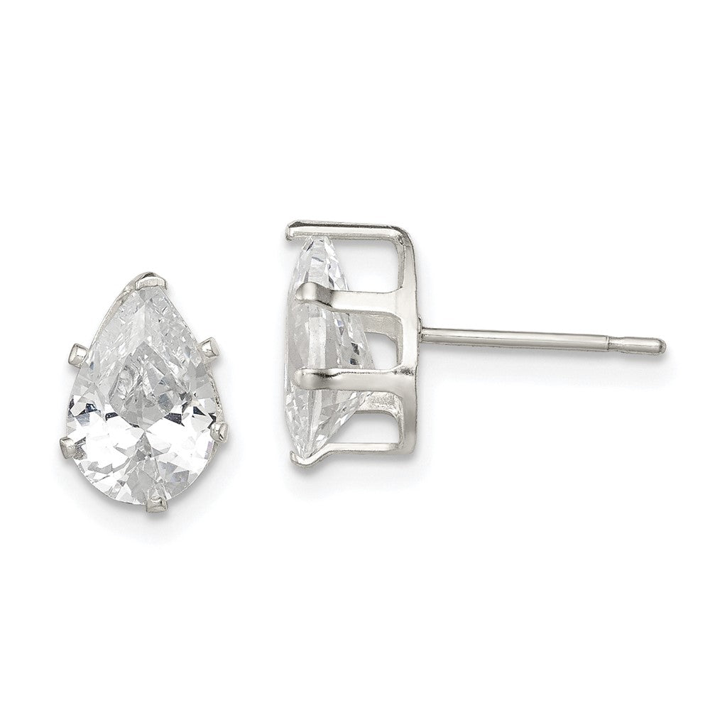 QE7542 Sterling Silver Polished 9x6mm Pear Snap Set CZ Stud Earrings