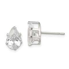 QE7542 Sterling Silver Polished 9x6mm Pear Snap Set CZ Stud Earrings