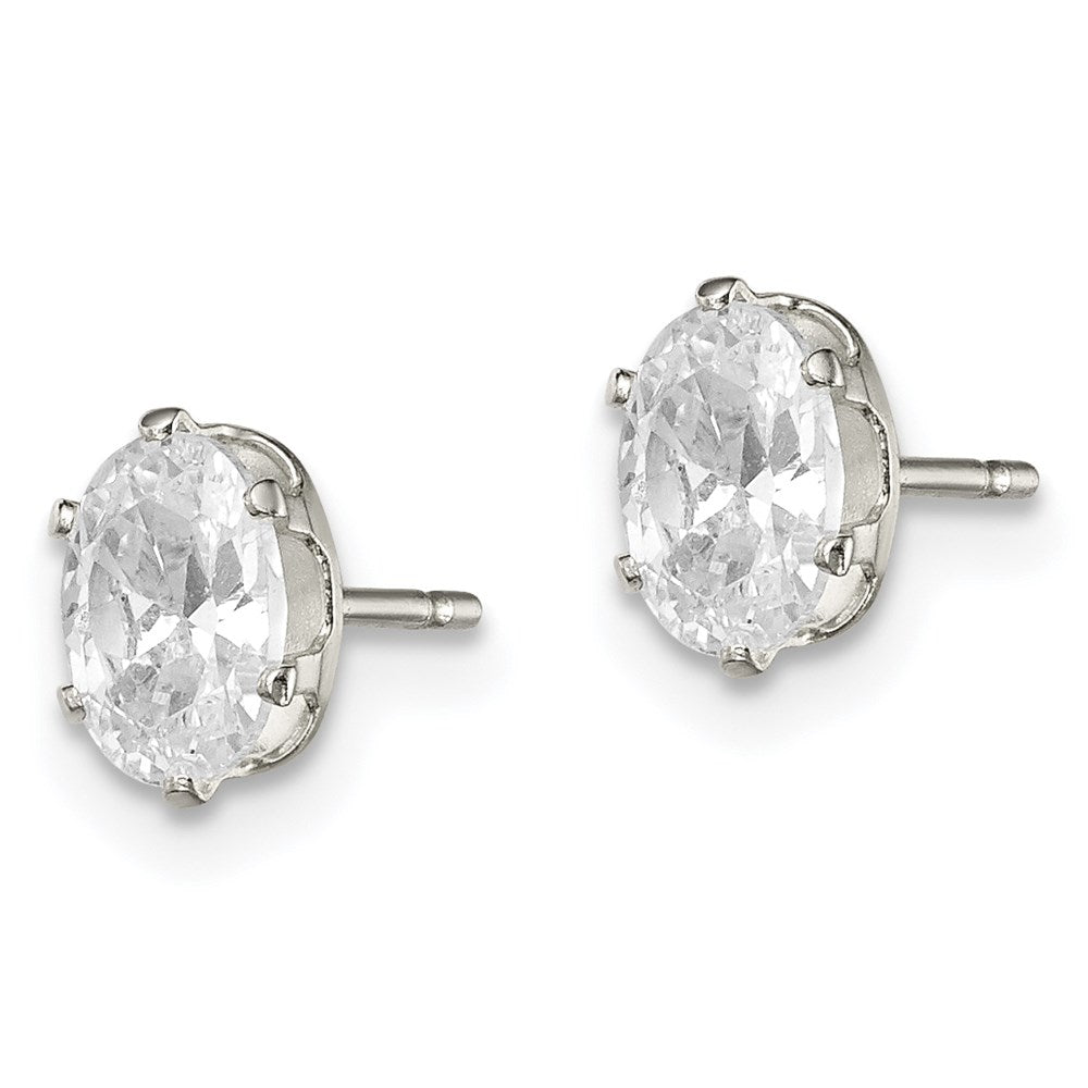 QE7543 Sterling Silver Polished 6x4mm Oval Snap Set CZ Stud Earrings