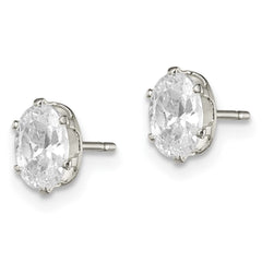 QE7543 Sterling Silver Polished 6x4mm Oval Snap Set CZ Stud Earrings