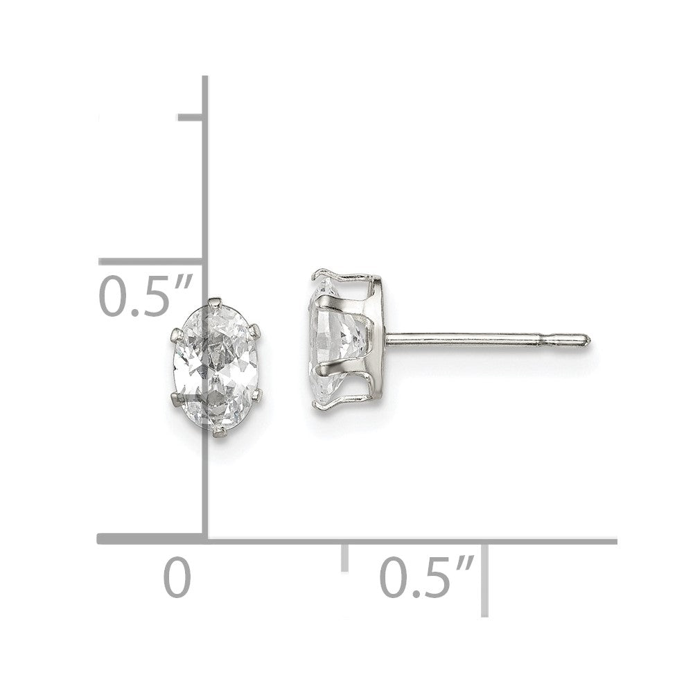 QE7543 Sterling Silver Polished 6x4mm Oval Snap Set CZ Stud Earrings
