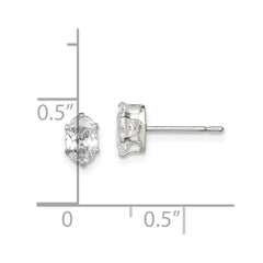 QE7543 Sterling Silver Polished 6x4mm Oval Snap Set CZ Stud Earrings