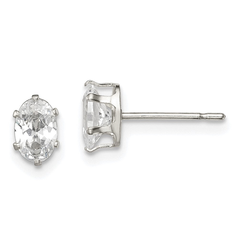 QE7543 Sterling Silver Polished 6x4mm Oval Snap Set CZ Stud Earrings