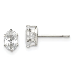 QE7543 Sterling Silver Polished 6x4mm Oval Snap Set CZ Stud Earrings