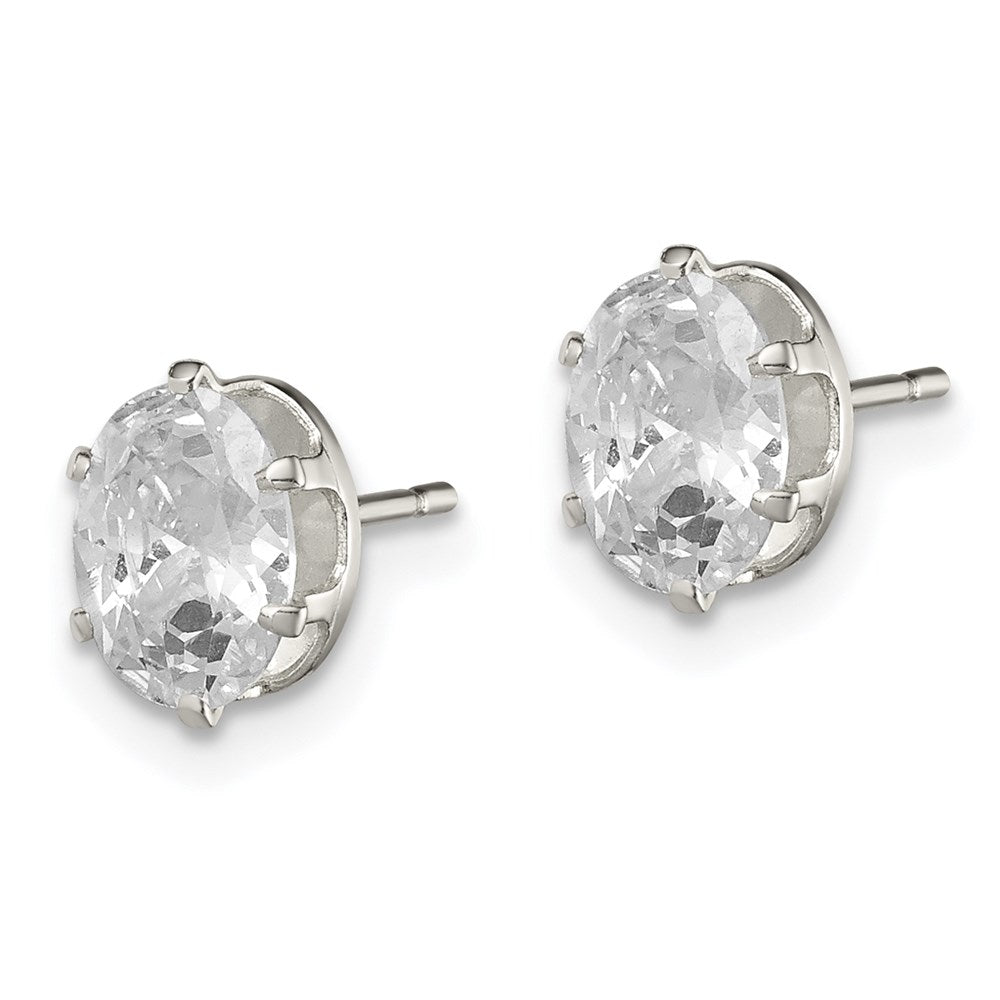 QE7544 Sterling Silver Polished 7x5mm Oval Snap Set CZ Stud Earrings