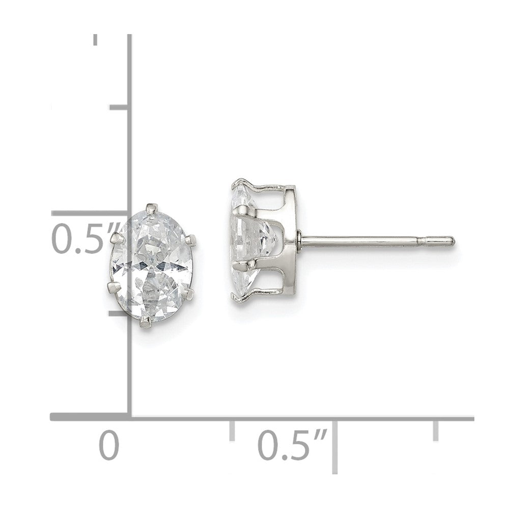 QE7544 Sterling Silver Polished 7x5mm Oval Snap Set CZ Stud Earrings