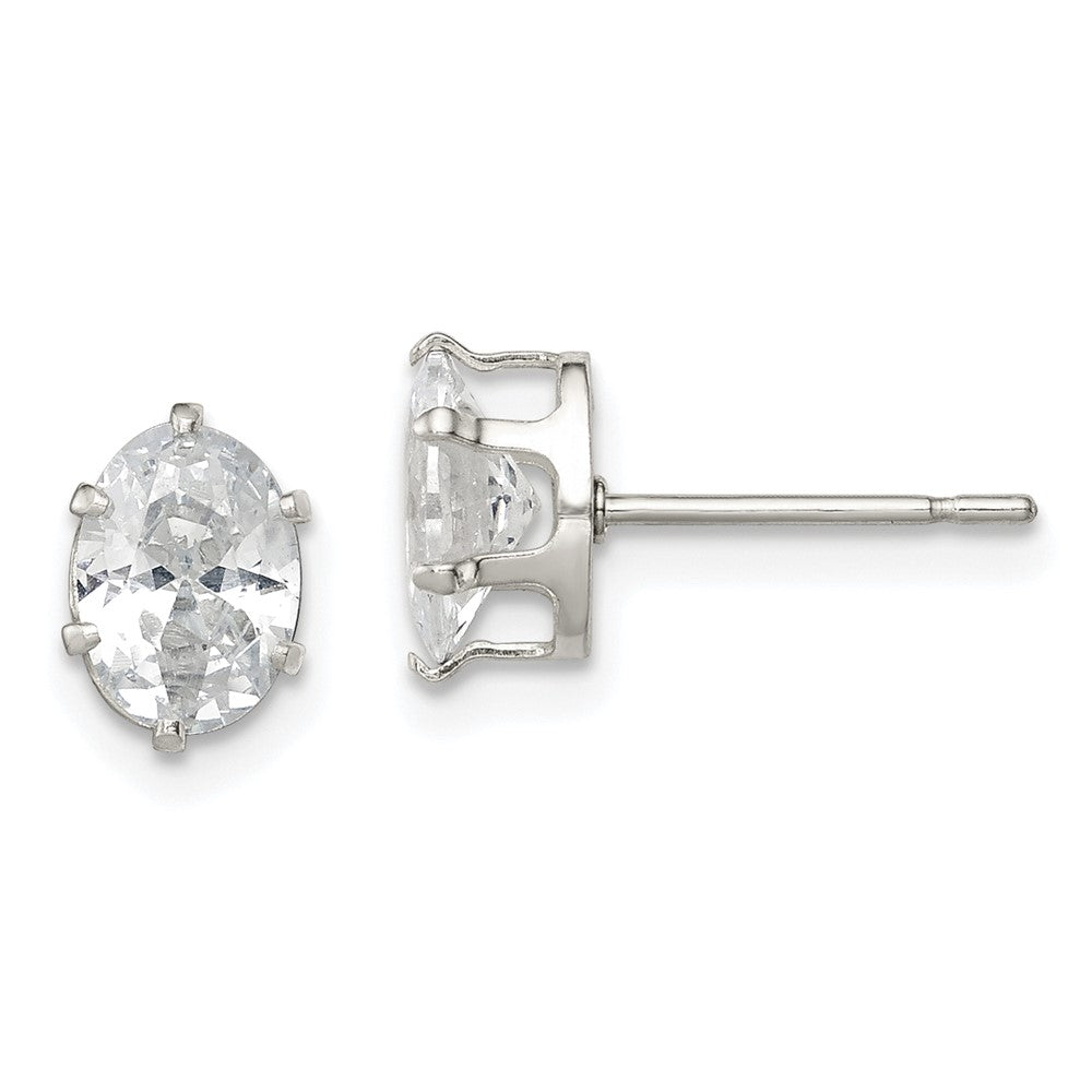 QE7544 Sterling Silver Polished 7x5mm Oval Snap Set CZ Stud Earrings