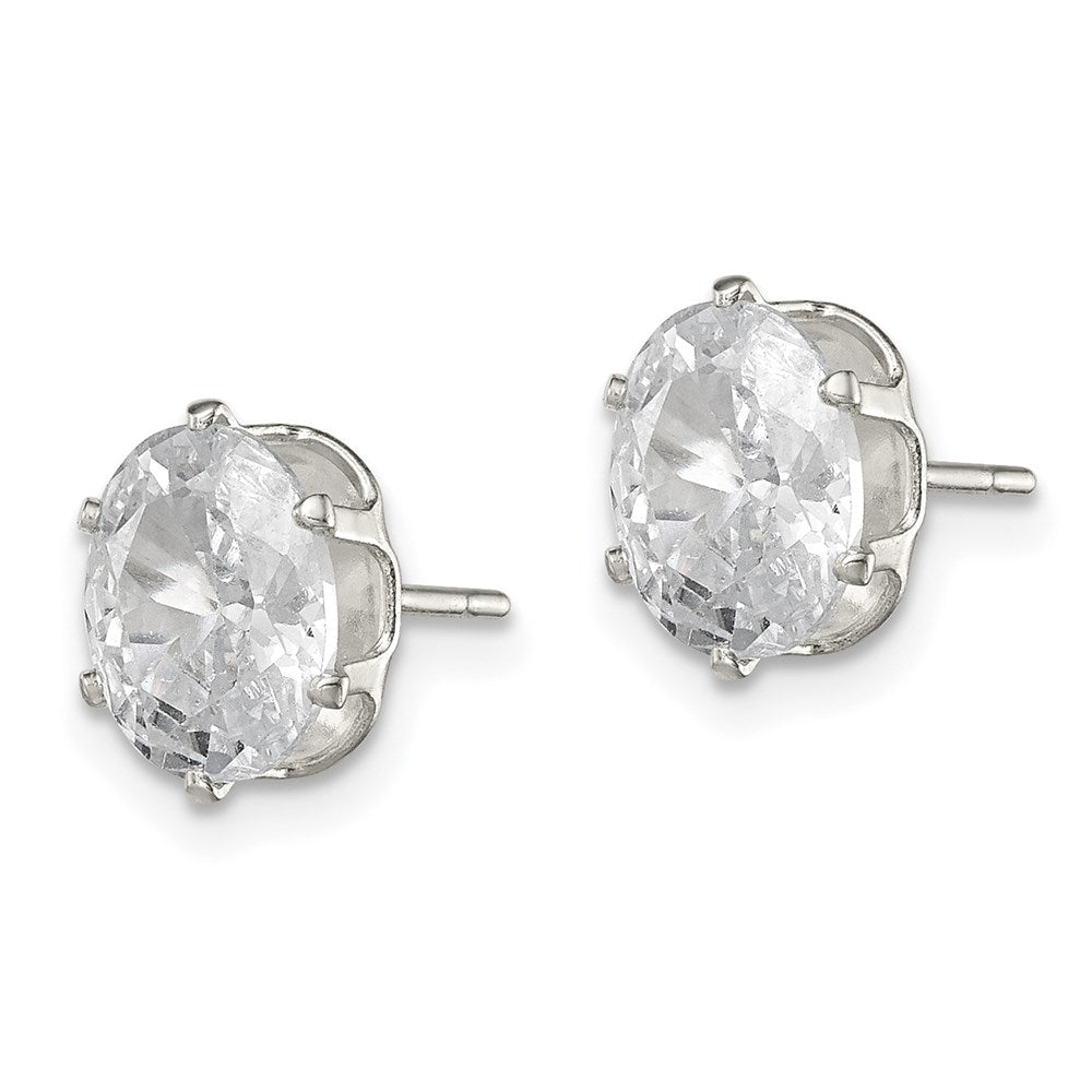 QE7545 Sterling Silver Polished 8x6mm Oval Snap Set CZ Stud Earrings