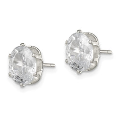 QE7545 Sterling Silver Polished 8x6mm Oval Snap Set CZ Stud Earrings