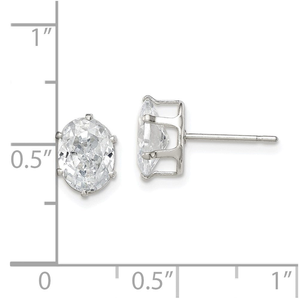 QE7545 Sterling Silver Polished 8x6mm Oval Snap Set CZ Stud Earrings