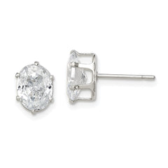 QE7545 Sterling Silver Polished 8x6mm Oval Snap Set CZ Stud Earrings