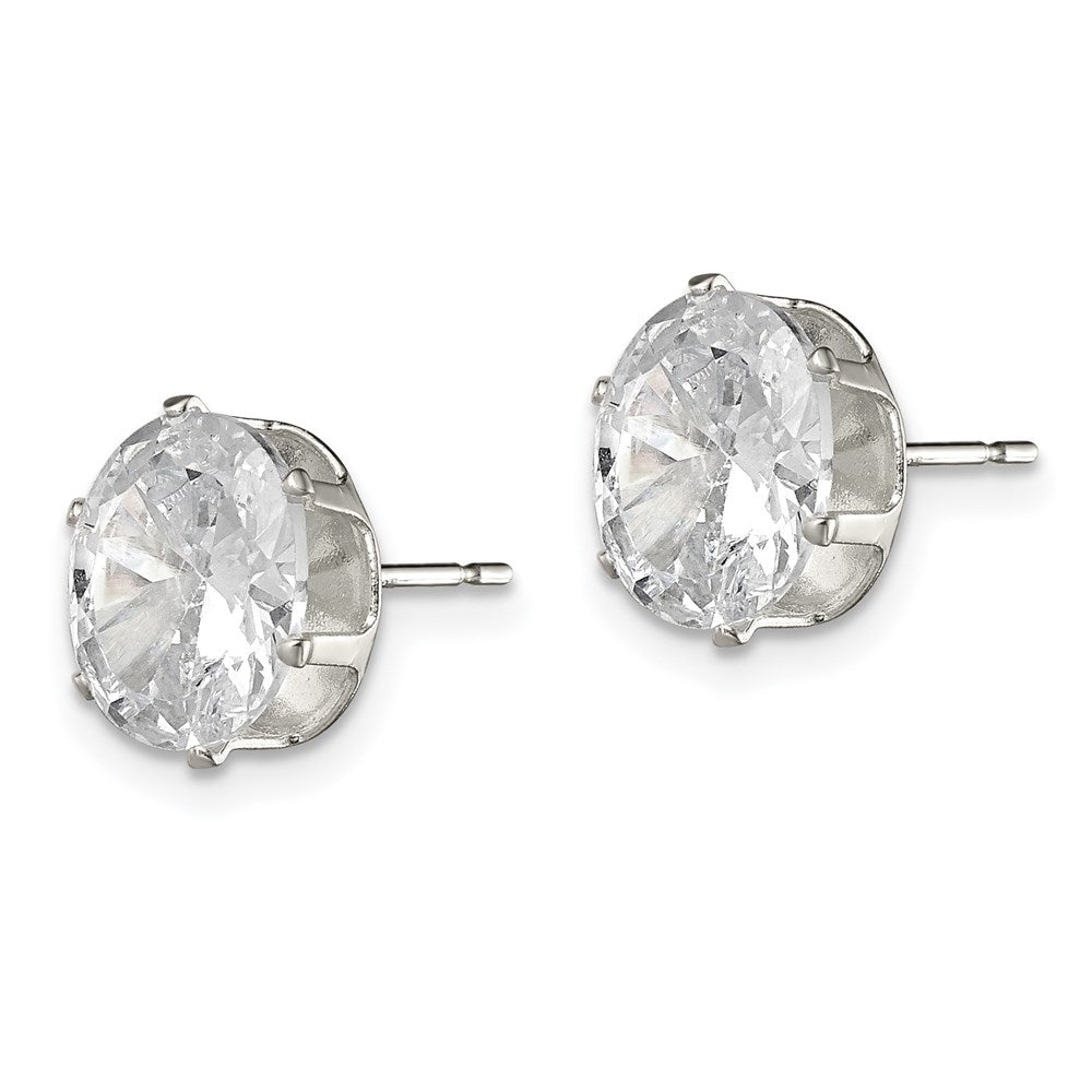 QE7546 Sterling Silver Polished 9x7mm Oval Snap Set CZ Stud Earrings