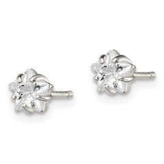 QE7548 Sterling Silver Polished 5mm Star Basket Set CZ Stud Earrings