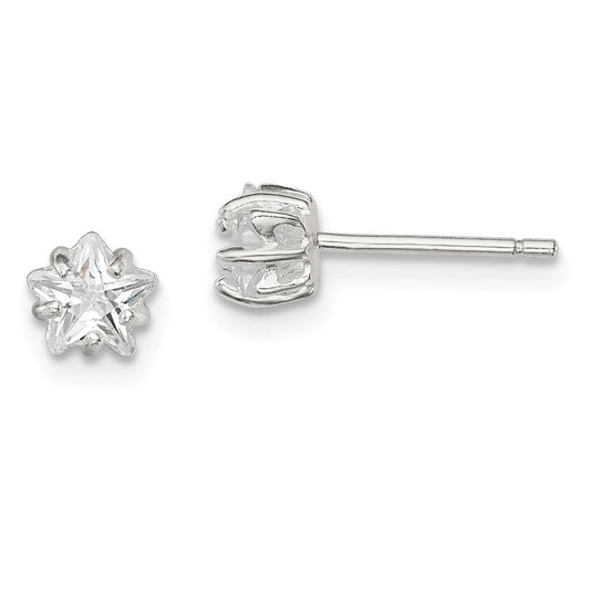 QE7548 Sterling Silver Polished 5mm Star Basket Set CZ Stud Earrings