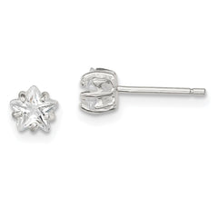 QE7548 Sterling Silver Polished 5mm Star Basket Set CZ Stud Earrings