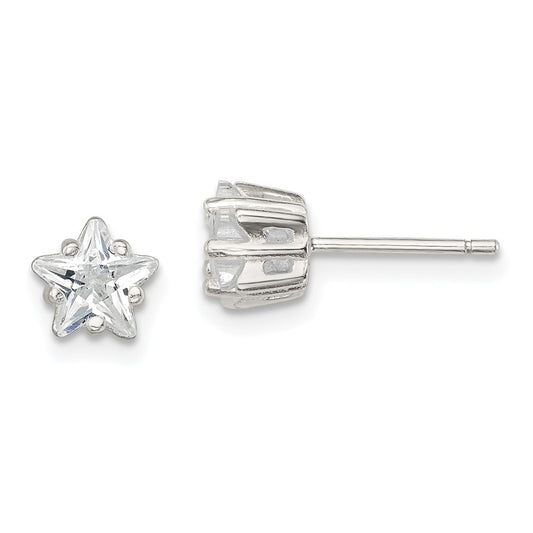 QE7549 Sterling Silver Polished 6mm Star Basket Set CZ Stud Earrings