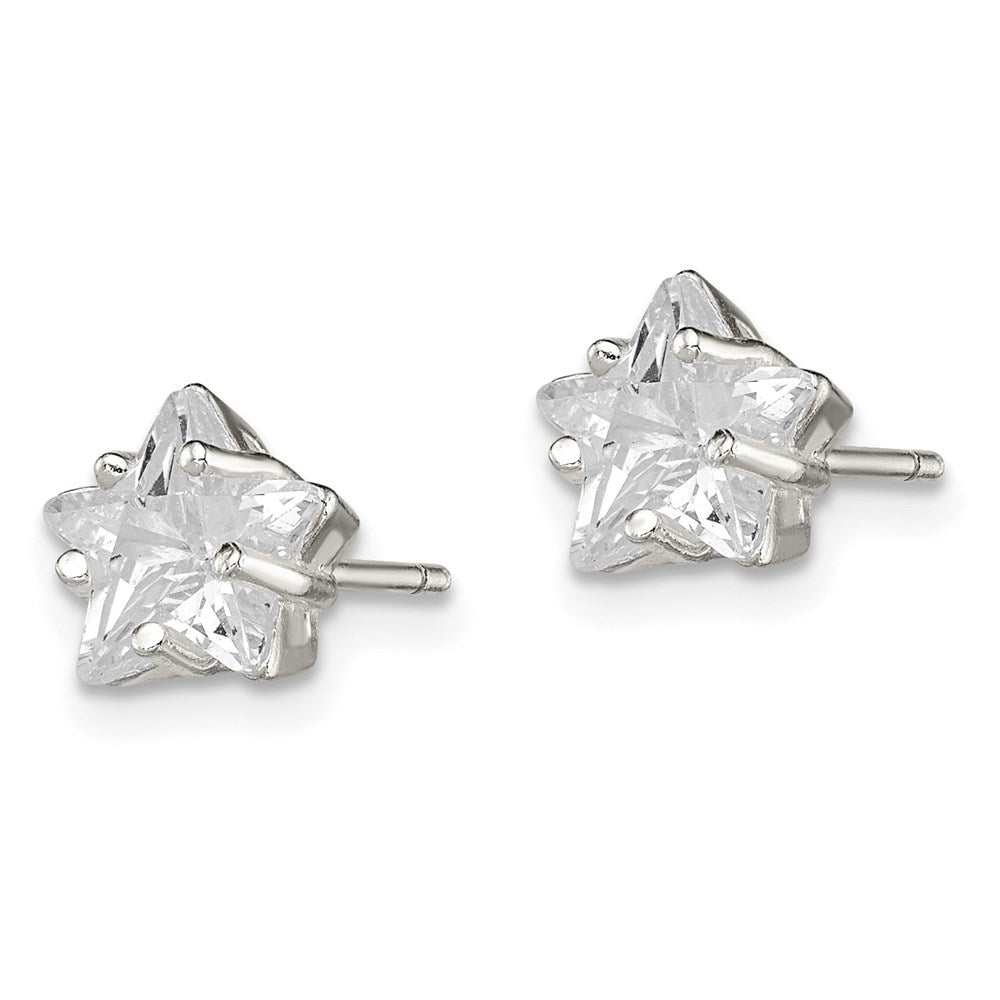 QE7550 Sterling Silver Polished 7mm Star Basket Set CZ Stud Earrings