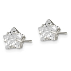 QE7550 Sterling Silver Polished 7mm Star Basket Set CZ Stud Earrings