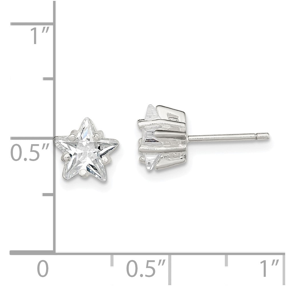 QE7550 Sterling Silver Polished 7mm Star Basket Set CZ Stud Earrings