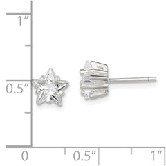 QE7550 Sterling Silver Polished 7mm Star Basket Set CZ Stud Earrings