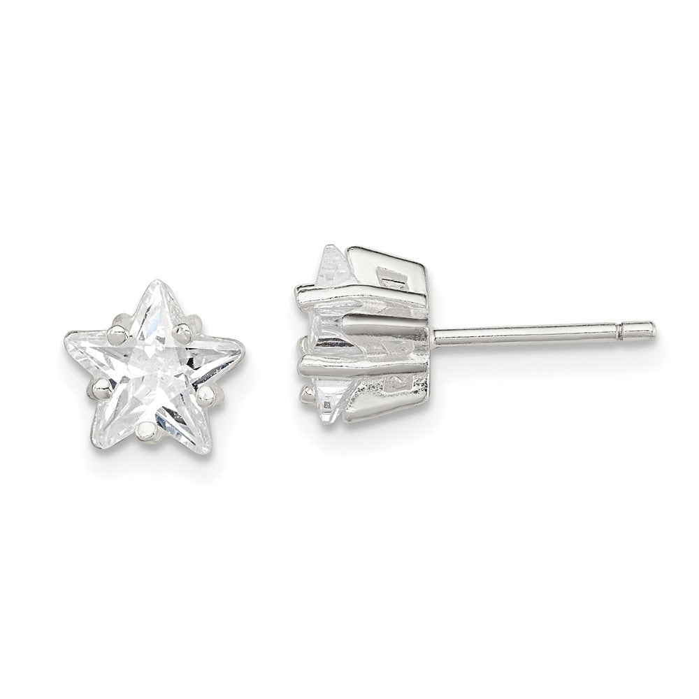 QE7550 Sterling Silver Polished 7mm Star Basket Set CZ Stud Earrings