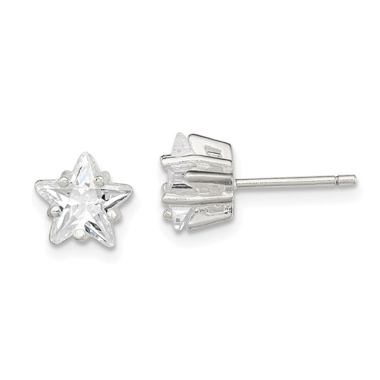 QE7550 Sterling Silver Polished 7mm Star Basket Set CZ Stud Earrings