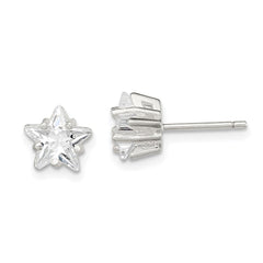 QE7550 Sterling Silver Polished 7mm Star Basket Set CZ Stud Earrings