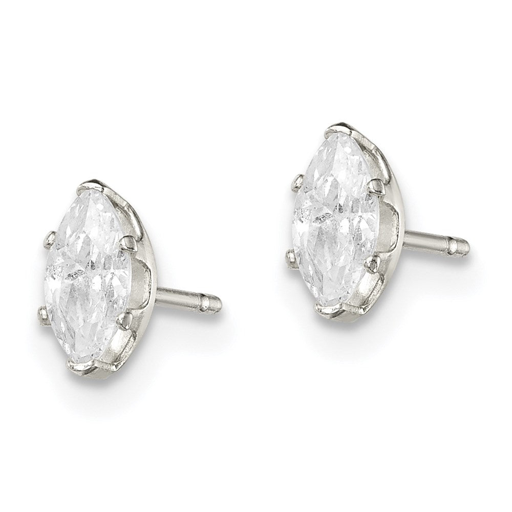 QE7552 Sterling Silver Polished 6x3mm Marquise Snap Set CZ Stud Earrings