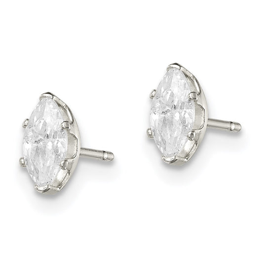 QE7552 Sterling Silver Polished 6x3mm Marquise Snap Set CZ Stud Earrings