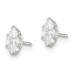 QE7552 Sterling Silver Polished 6x3mm Marquise Snap Set CZ Stud Earrings