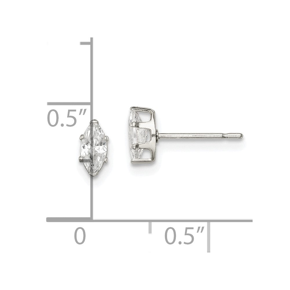 QE7552 Sterling Silver Polished 6x3mm Marquise Snap Set CZ Stud Earrings
